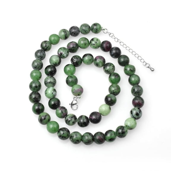 Sunburst Natural Ruby Zoisite Gemstone 8 MM Round Smooth Beads Necklace Adjustable Mala Jewelry