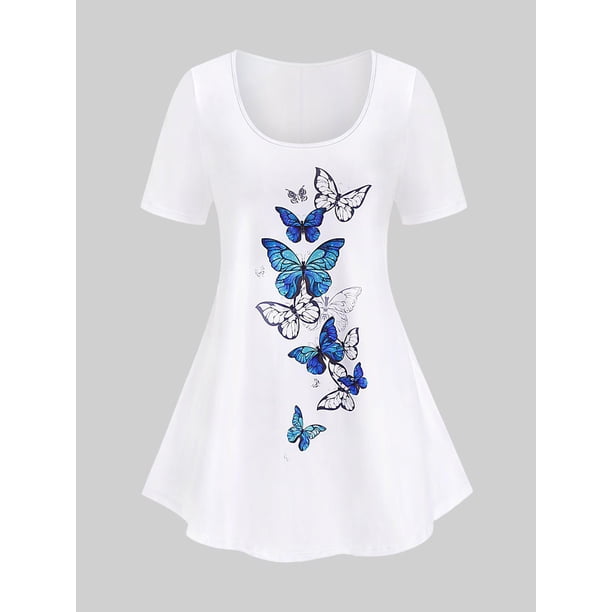 Camiseta Talla Extra Sólida de Mariposa Rosegal Camisetas tallas grandes
