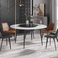 thumbnail image 2 of Magic Home 53.15” White Sintered Stone Round Dining Table with 23.62” Black Slate Round Turntable for 6 People with Black Sturdy Metal Legs, 2 of 7