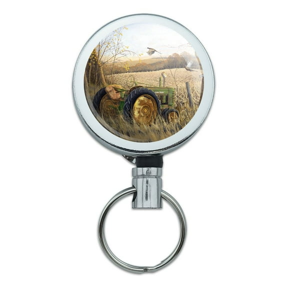 Tractor on the Farm Heavy Duty Metal Retractable Reel ID Badge Key Card Tag Holder with Belt Clip