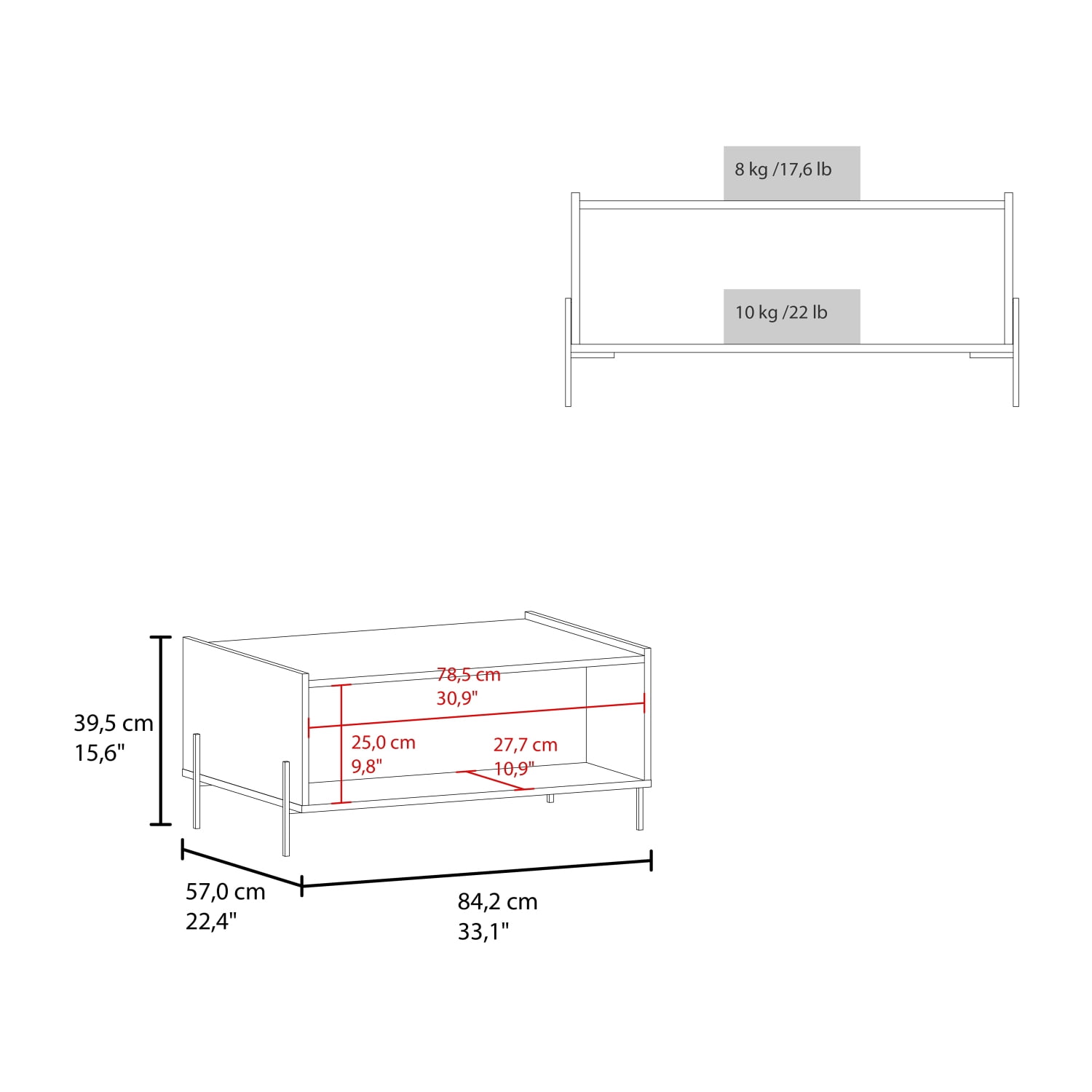 Minimalistic Living Room Coffee Table with Storage, Modern White Finish
