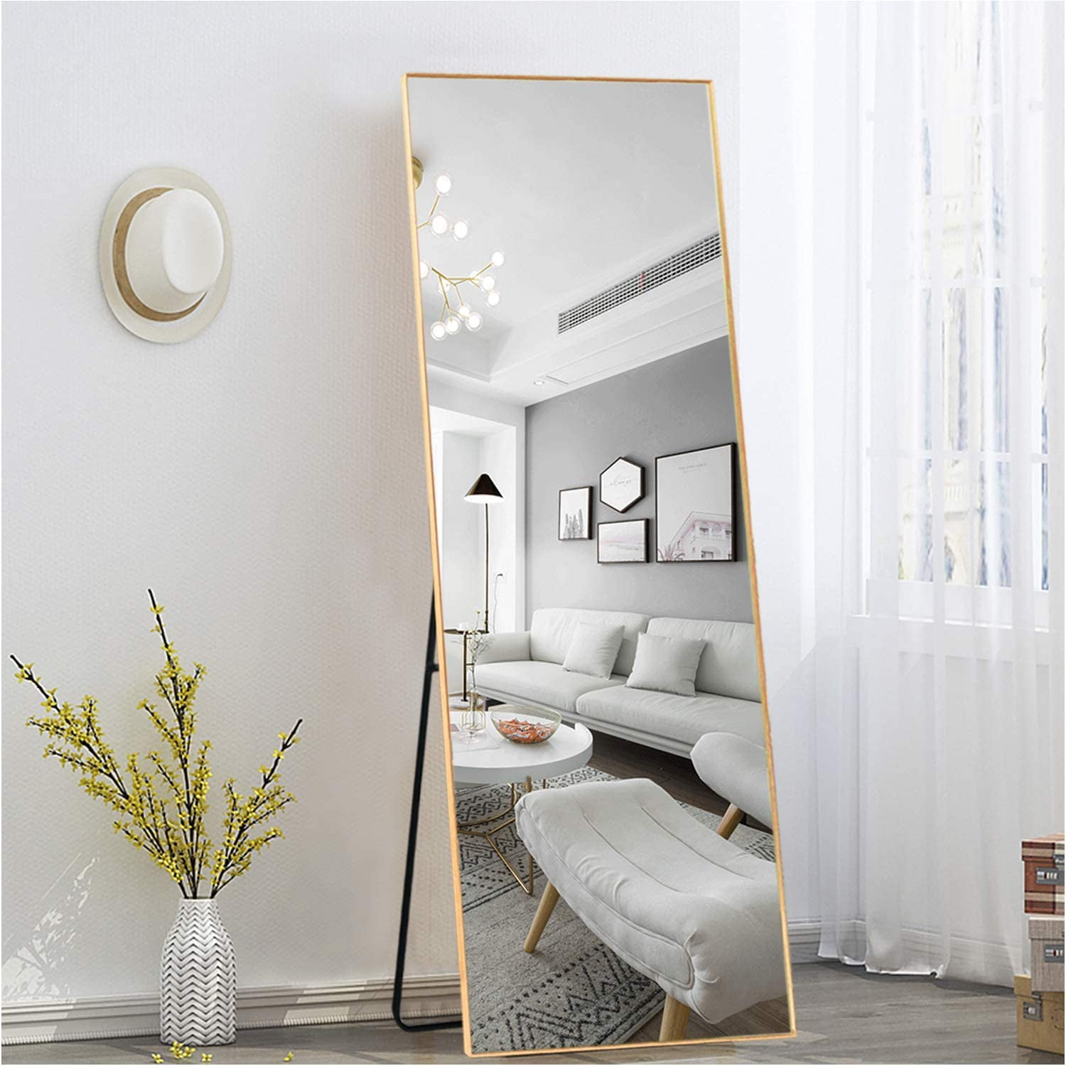 Neutype Full Length Mirror Floor, Leaning Wall Mirror Gold