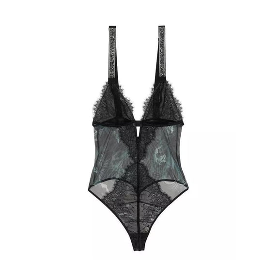 Victoria's Secret Very Sexy V-Wire Shine Strap Teddy Palm Leaf Print Mesh Size Medium NWT