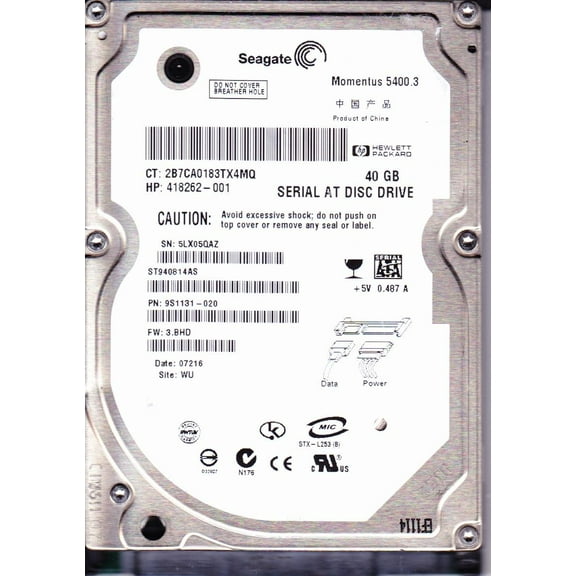 ST940814AS, 5LX, WU, PN 9S1131-020, FW 3.BHD, Seagate 40GB SATA 2.5 Hard Drive