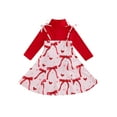thumbnail image 1 of Gupgi 2 Pcs Tenue de Saint-Valentin pour Petites Filles 2 3 4 5 6 7 8 Ans Enfants Manches Longues Col Roulé Rouge Imprimé Cœur Nœud Robe, 1 of 9