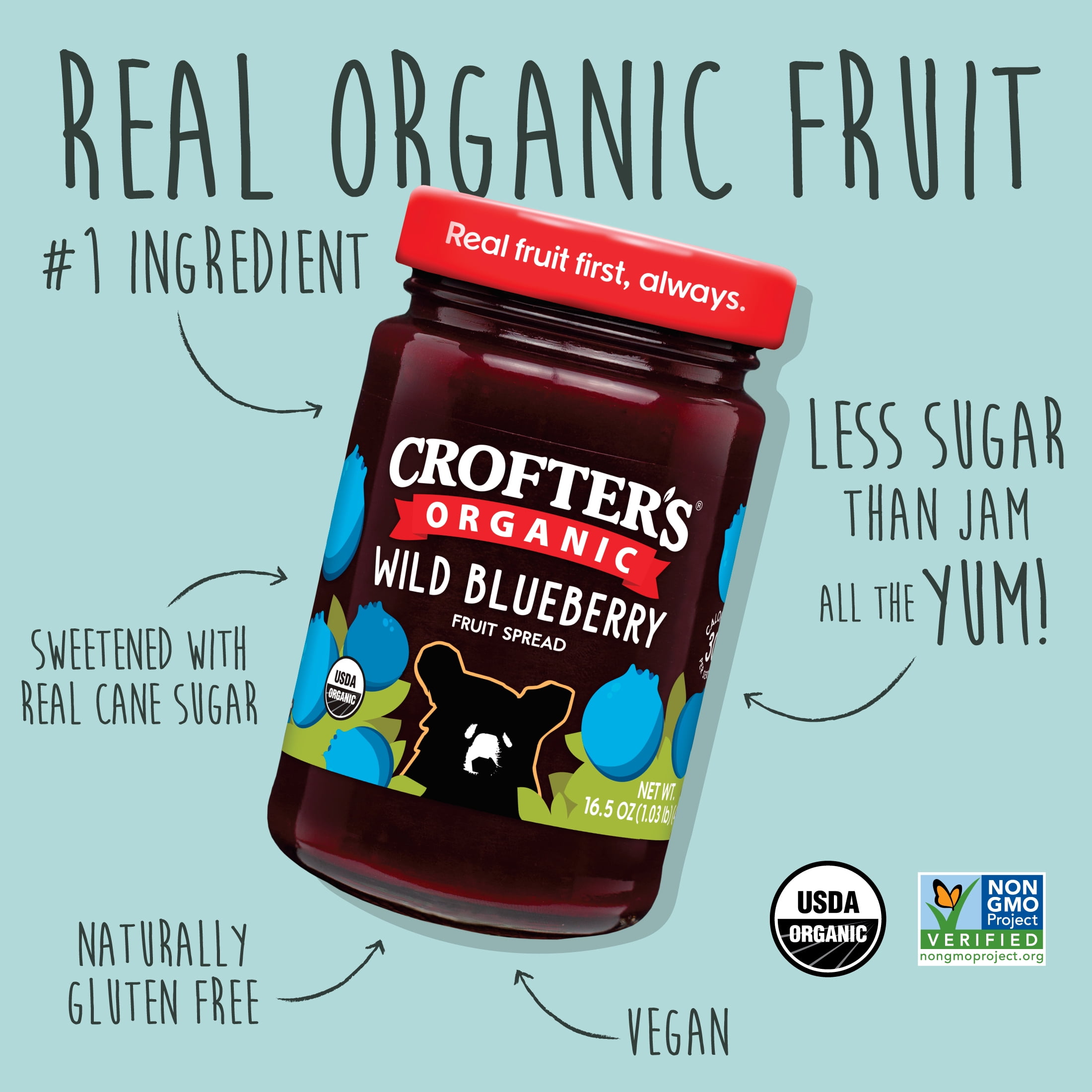 (2 pack) Crofter’s Organic Wild Blueberry Premium Fruit Spread, 16.5 oz