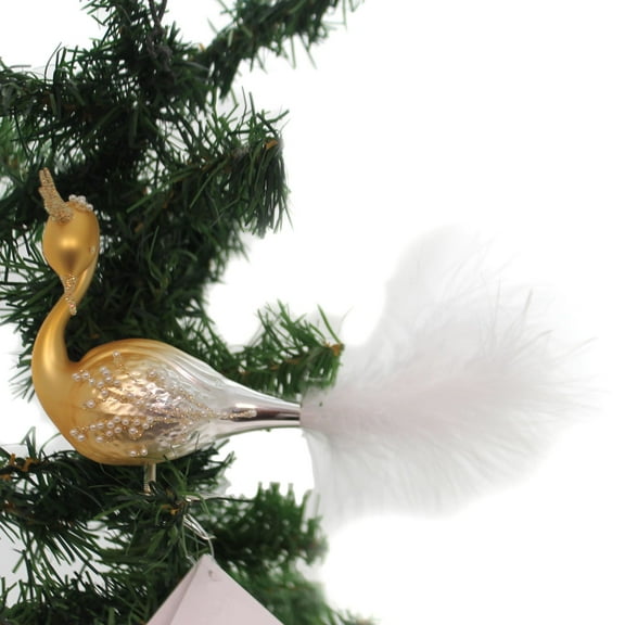 Golden Bell Collection 4.00In Golden Swan Clip On, Glass, Ornament Czech Feather Br456