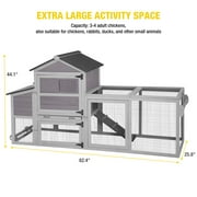 Aivituvin 82.4 Chicken Coop with Wheels, Large Hen House with Run, Chicken Cage for 4-6 Chickens, Weatherproof Asphalt Roof, Nesting Box & Pull-Out Tray