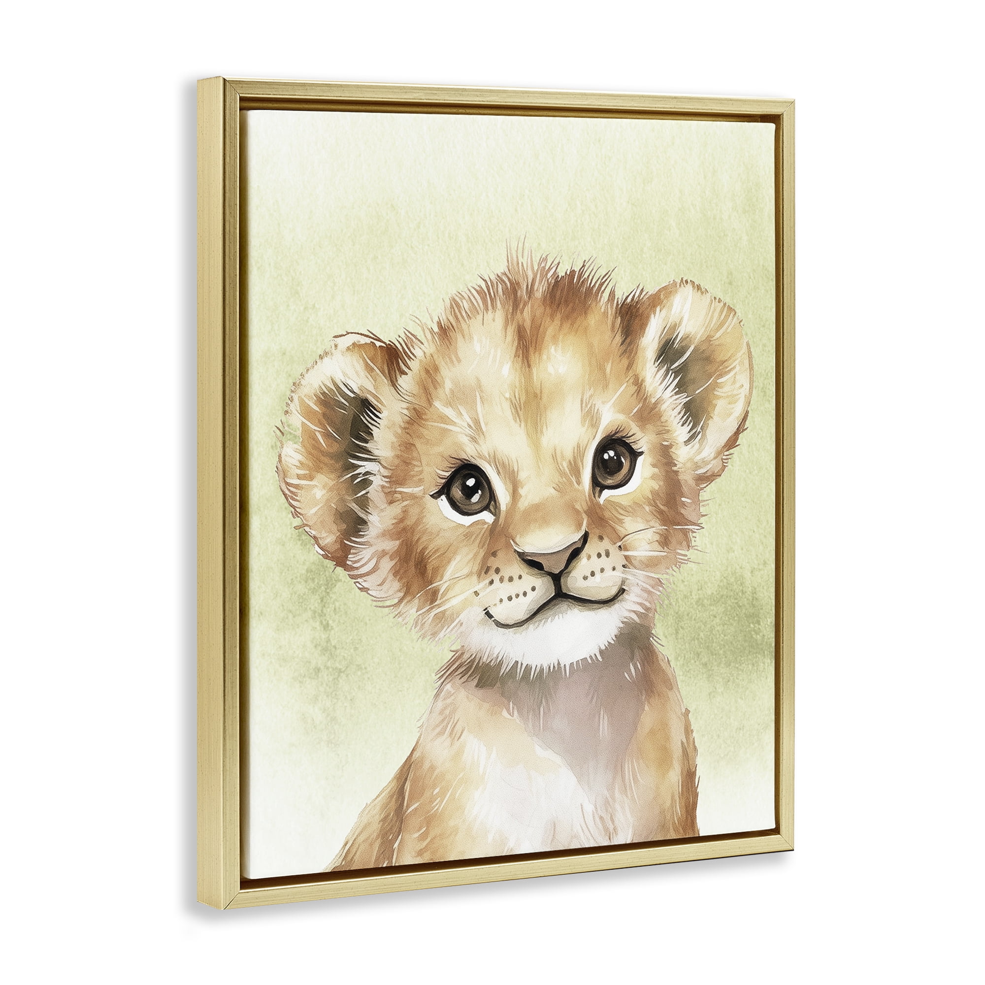 Stupell Industries Jungle Friends Baby Lion Gold Framed Floater Canvas Wall Art, design by Christine Simpson Art