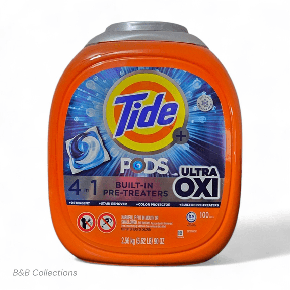Tide PODS Ultra OXI Laundry Detergent Pacs, 4-in-1 Detergent with Built-In Pre-Treaters, HE Compatible, 100 Count