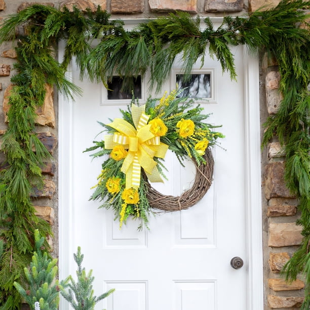 Decoración de puertas con corona – Guirnalda de flores artificiales, decoración de puertas principales de primavera, tapices de pared para fiestas de boda, plástico y tela, 1 pc