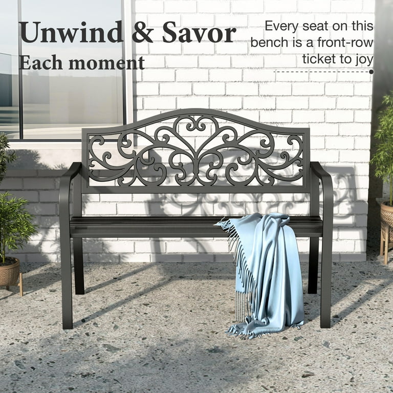 Summit Living Outdoor Garden Bench with Armrests, Black photo 7