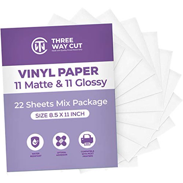 printable vinyl sticker paper white for inkjet laser printer 11x glossy 11x matte 22 sheets decal paper tear scratch resistant quick ink dry cricut sticker paper for making labels