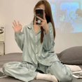 thumbnail image 2 of Womens Silk Satin Pajamas Set Sleepwear Female Sleep Two Piece Loungewear Girls Lace Trim Sweet Home Suit Spring Autumn Homewear, 2 of 4