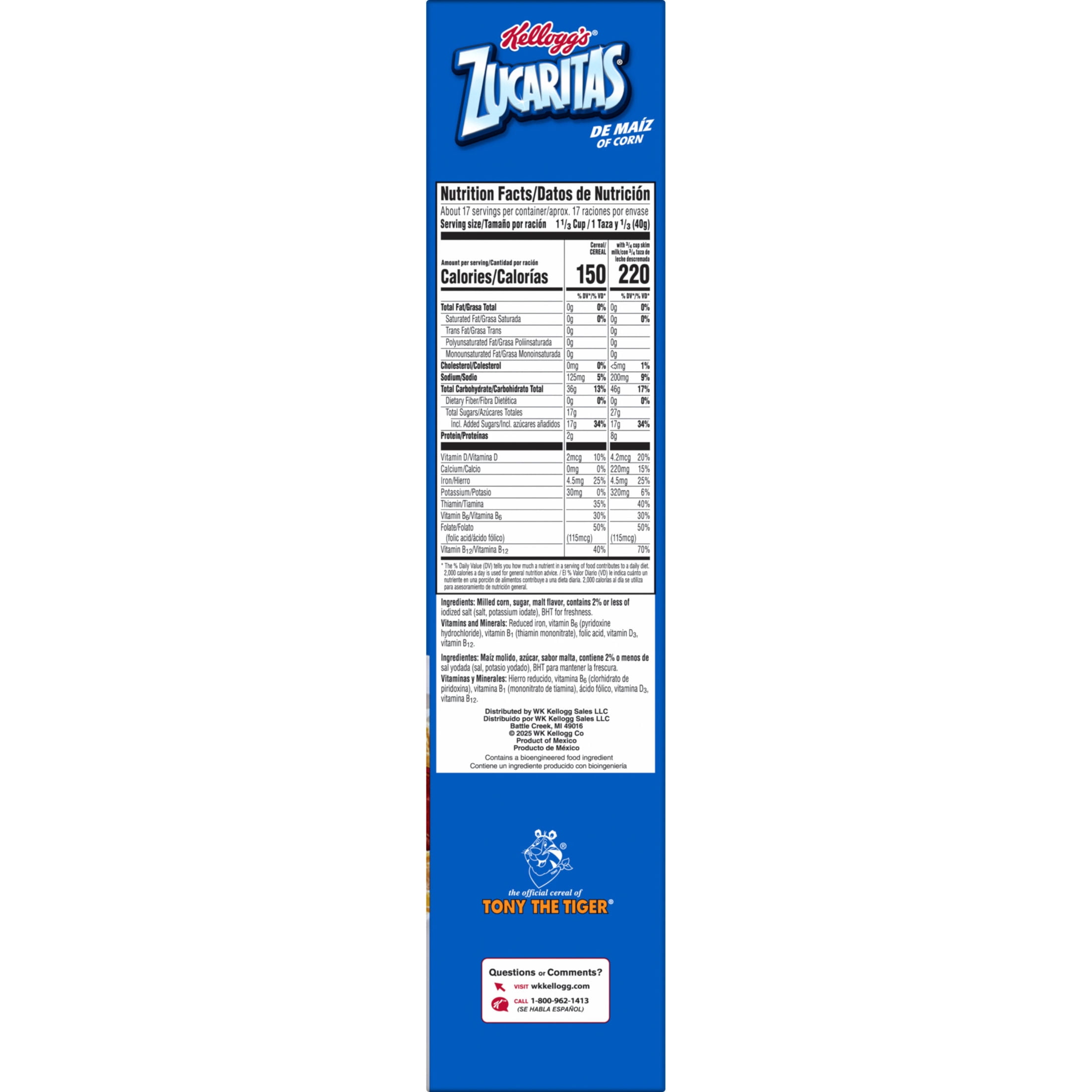 (10 pack) Kellogg's Zucaritas Original Breakfast Cereal, 6 Vitamins and Minerals, 25 oz