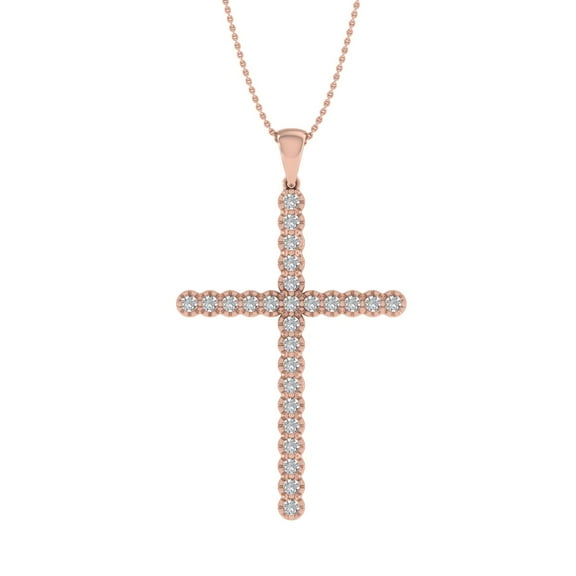 1/2 Carat Diamond Cross Pendant Necklace in 14K Rose Gold (Silver Chain Included) (SI1-SI2 Clarity)