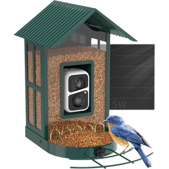 Soliom BF08 AI Identify Species Metal Bird Feeder Camera with 5W Solar Panel, Green