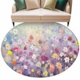 thumbnail image 2 of 8ft Round Rug, Blue Spring Floral Non-Skid Rubber Backing Large Area Rugs - Living Room Bedroom Home Office, Summer Daisy Botanical Oil Painting Indoor Floor Mat Carpets Washable Rug, 2 of 9