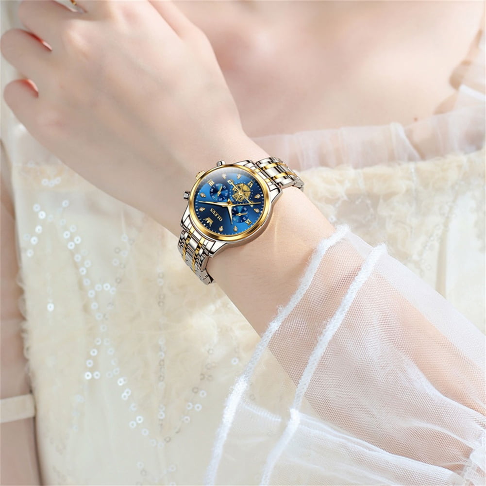 OLEVS Watches for Womens Business Luxury Casual Analog Quartz Diamond Stainless Steel Chronograph Waterproof Luminous ladies Watches Reloj Para Mujer Gold/White/Black/Blue