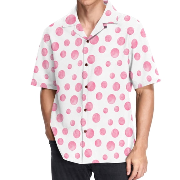 joogoo Men's Hawaiian Shirt Polka Dots Pink Watercolor Short Sleeve Casual Button Down Shirts M