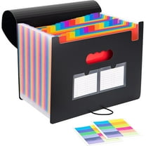 24 Pockets Expanding File Folder with Blank Labels, According File Organizer with Expandable Cover, Desktop Accordion Folders Letter A4 Paper Document Storage Organizer, Black
