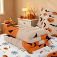 thumbnail image 5 of Homewish Halloween Cartoon Pumpkin Zipper Full Size Comforter Sets with Fitted Sheet and 2 Pillowcases, Bat Silhouette Zipper Bedding Set, Cream Orange Black, Pumpkin Bat Reversible, 5 of 7