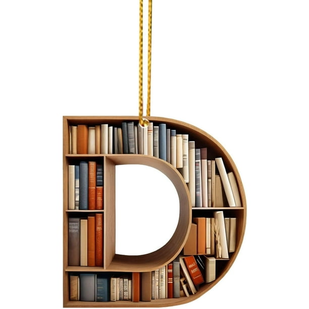 Adornos de árbol de Navidad con forma de libro, colgante de estantería con forma de letra, adorno de bibliotecario para amantes de los libros, adorno de acrílico para Navidad, regalo para amantes de l