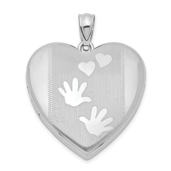 FB Jewels Sterling Silver Rhodium-plated Handprints Heart Locket