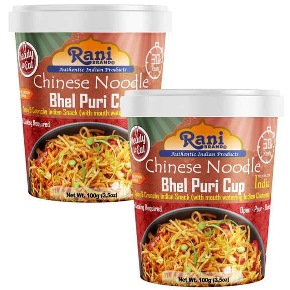 Rani Chinese Noodle Bhel Puri Cup (Spicy & Crunchy Indian Snack w/mouth watering Indian Chutneys) 3.5oz (100g), Pack of 2 ~ Ready to Eat | Vegan | NON-GMO | Indian Origin