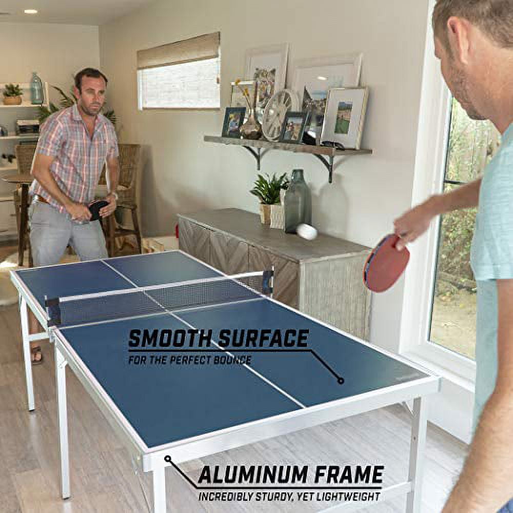 GoSports 6 Ft x 3 Ft Mid-Size Table Tennis Game Set - Indoor/Outdoor Portable Table Tennis Game, Includes 2 Paddles and 4 Balls