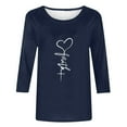 thumbnail image 5 of FRSASU 3/4 Length Sleeve Womens Tops Casual Loose Fit Crewneck T Shirts Cute Solid Three Quarter Length Tunic Tops Navy, 5 of 5