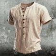 thumbnail image 2 of Linen Shirts for Men Summer Solid Casual Crew Neck Short Sleeve Henley Shirts for Men Renaissance Top, 2 of 3