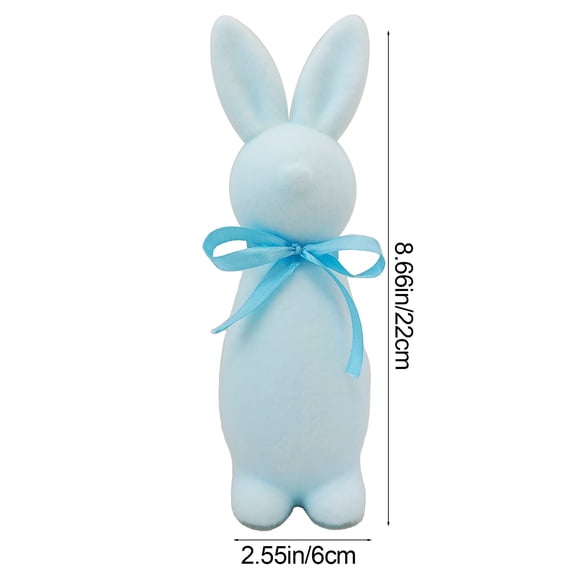 HBYJLZYG Soft Flocked Bunny Statue, Easter Decoration with Satin Bow Standing Figurine, Multi-Color Tabletop or Mantel Decor for Holiday, Party Favors, Home & Office Spring Decor, 8.6" Tall