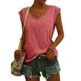 thumbnail image 1 of Femmes Tops Mode Solide Couleur Cap Manches V Cou Décontracté en Vrac Manches Courtes T-Shirt Top Armée Vert L, 1 of 5