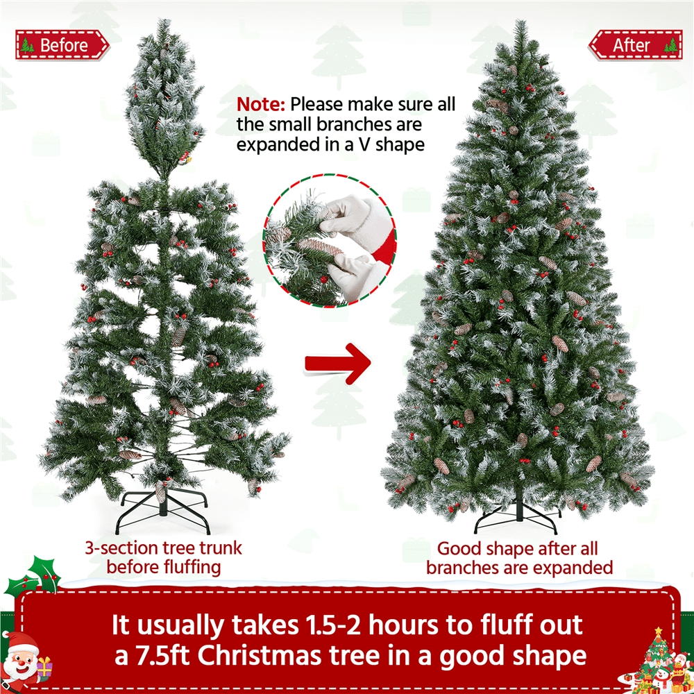 Alden Design 7.5ft Pre-lit Frosted Artificial Christmas Tree with Pinecones, Green