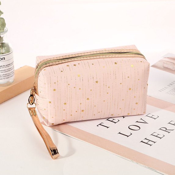 Portable Girls Storage Organizer Lanyard Handbag Bronzing Zipper Lady Clutch Toiletry Bag Cosmetic Storage Bag Makeup Bag PINK