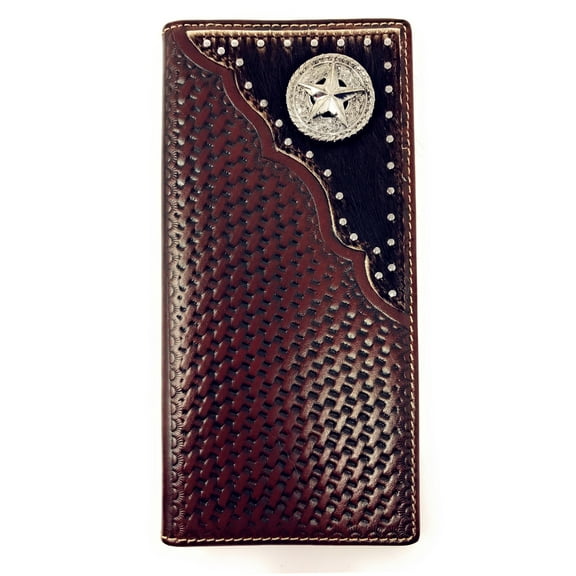 Premium Western Genuine Woven Leather Cow Fur Star Mens Bifold Wallet In Multi Color