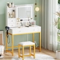 thumbnail image 3 of Tydimor Lighted Makeup Vanity Set, Women Dressing Table with Outlets, Vanity Desk with Drawers & Stool, 3 of 8