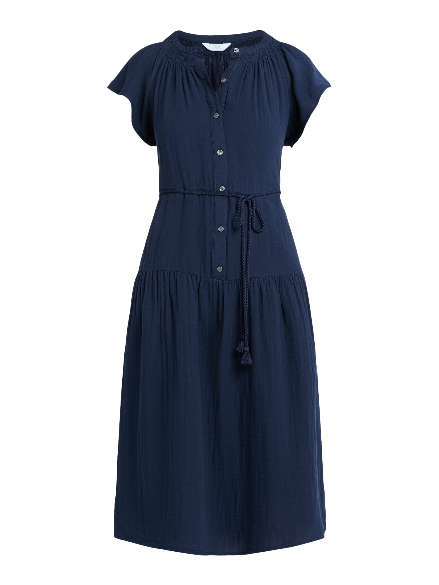 Time and Tru Women's Double Cloth Cotton Midi Dress, Sizes XS-XXXL