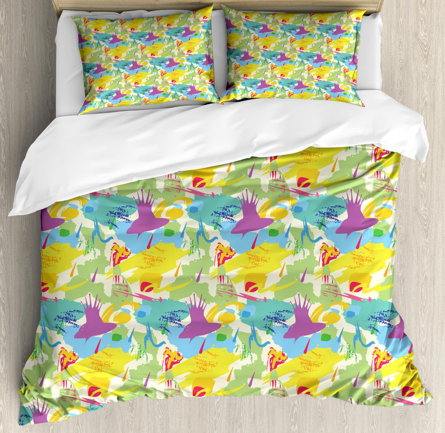 Abstract Duvet Cover Set Queen Size Trippy Paintbrush Pattern