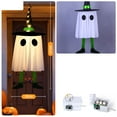 thumbnail image 6 of DAMAI Halloween Hanging Ghosts Decorations Outdoor Indoor, Spooky Glowing Ghost with Witch Hat Striped Stockings High Heels,String Lights 3 Modes Ornaments Patio Yard Front Porch Tree Party, 6 of 6