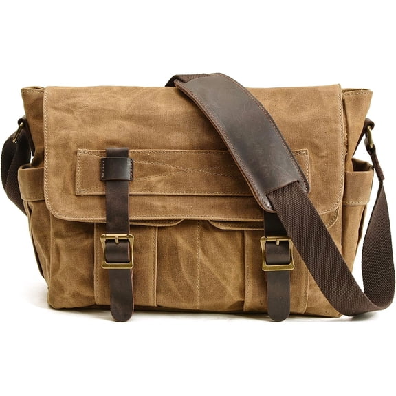 SikaFu Men's Vintage Waxed Canvas Messenger Bags Briefcase Crossbody Shoulder Work Bag for Work Office Business