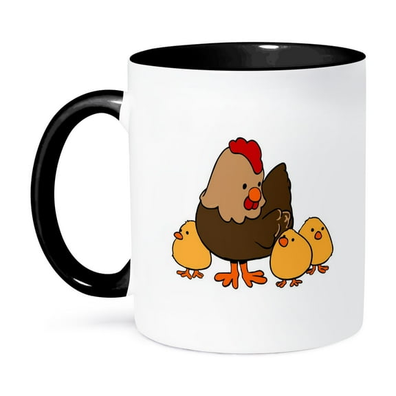 3dRose, Cartoon Hen n Baby Chicks, 11oz Two-Tone Black Mug
