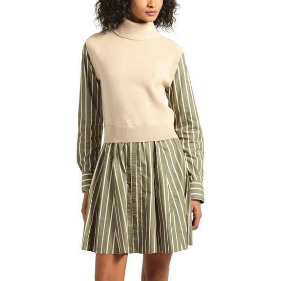 Derek Lam 10 Crosby womens Cressida Mixed Media Dress, XL, Tan