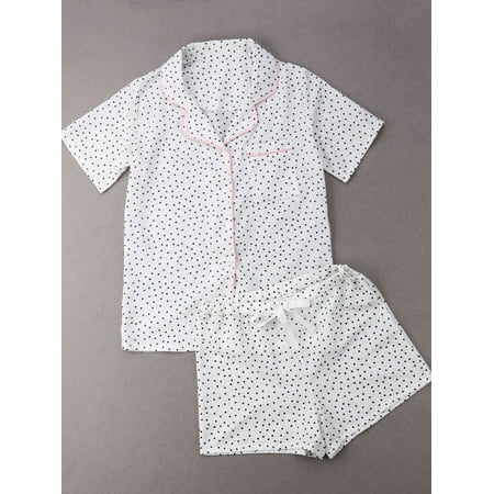 

Ma&Baby Women s Casual 2Pcs Pajama Set Loose Short Sleeve Button-Down Top+Short Pants Sleepwear Suit
