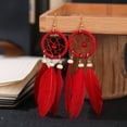 thumbnail image 4 of KDSJSXW Earrings for Sensitive Ears Creative Long Coffee Feather Earrings Tassel Ear Accessories Bohemian Style foreign Trade Accessories Gift Pearl Necklace And Earring Set (Red,One Size), 4 of 4