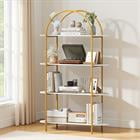 Barara King 4-Tier Open Bookcase with Sturdy Metal Frame for Living Room Bedroom Study Modern Decorative Storage Furniture, White & Golden