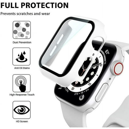 Watch Protector Series 3/2/1 for 38mm with Built-in Tempered Glass Screen Protector (All Watch Series), Guard Bumper Full Coverage Compatible with Apple Watch Series 3/2/1, White