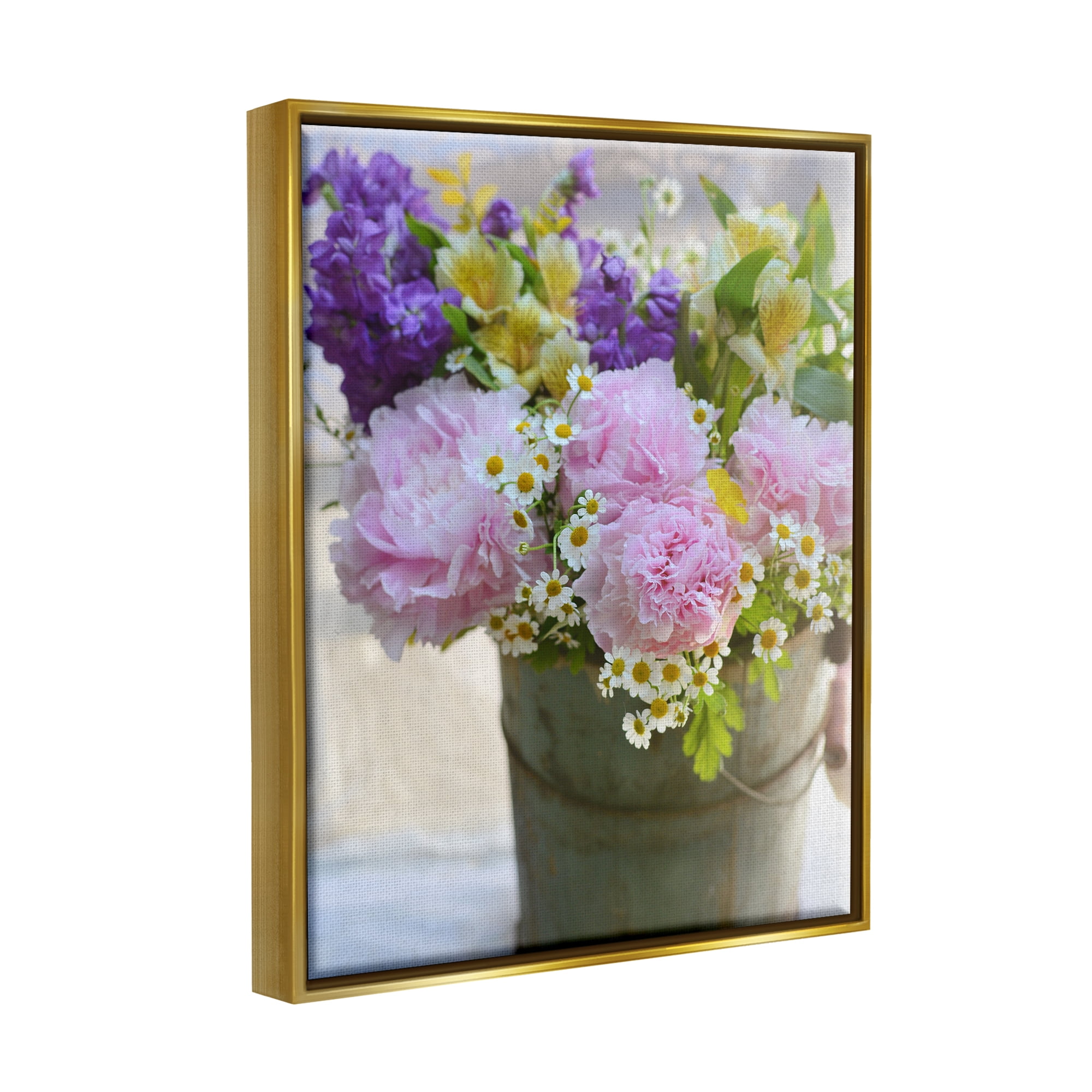 Stupell Industries Farmhouse Spring Blossoms Botanical & Floral Photography Gold Floater Framed Canvas Art Print Wall Art, 17 x 21