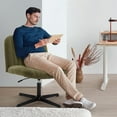 thumbnail image 2 of Criss Cross Velvet Armless Wide Office Chair - No Wheels, Cross Legged with Adjustable Height, Wide Seat, Desk Chair for Home, Office, Bedroom (Green), 2 of 7